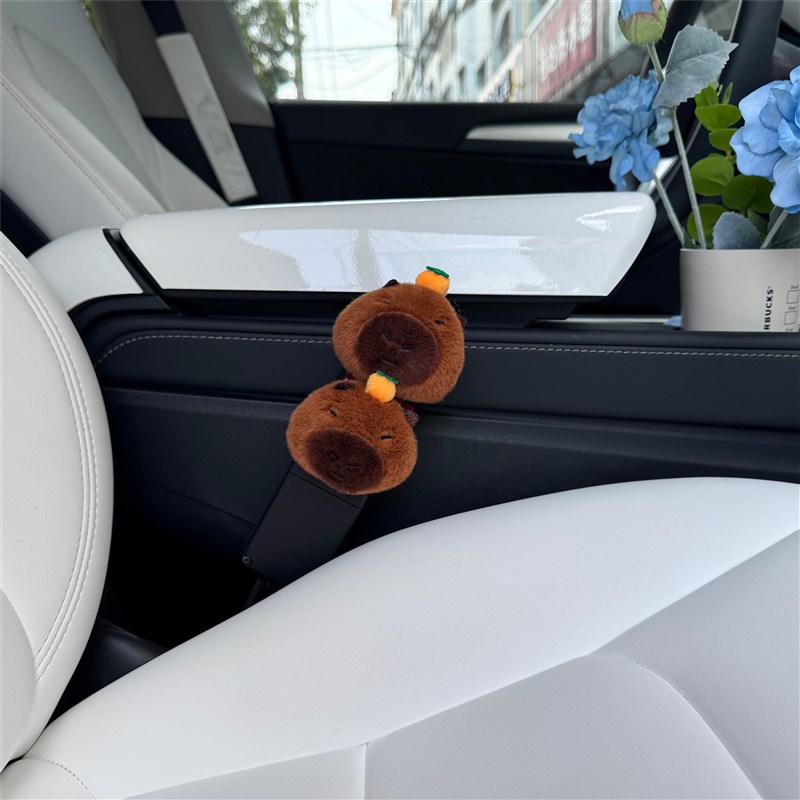 通用可爱桔子水豚汽车安全插带限位器可爱卡扣延长固定器装饰插片