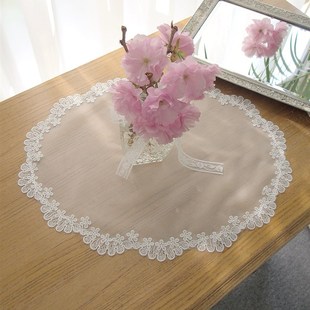饰桌布垫 白色蕾丝杯垫椭圆形茶几小餐垫瓶垫茶盘防尘布装