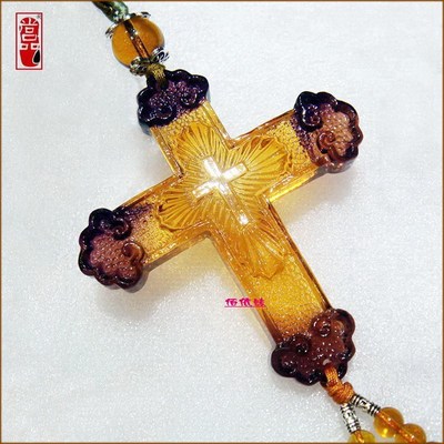 精品古法琉璃车载挂件十字架汽车挂饰品赐福.大富大贵车内饰挂饰