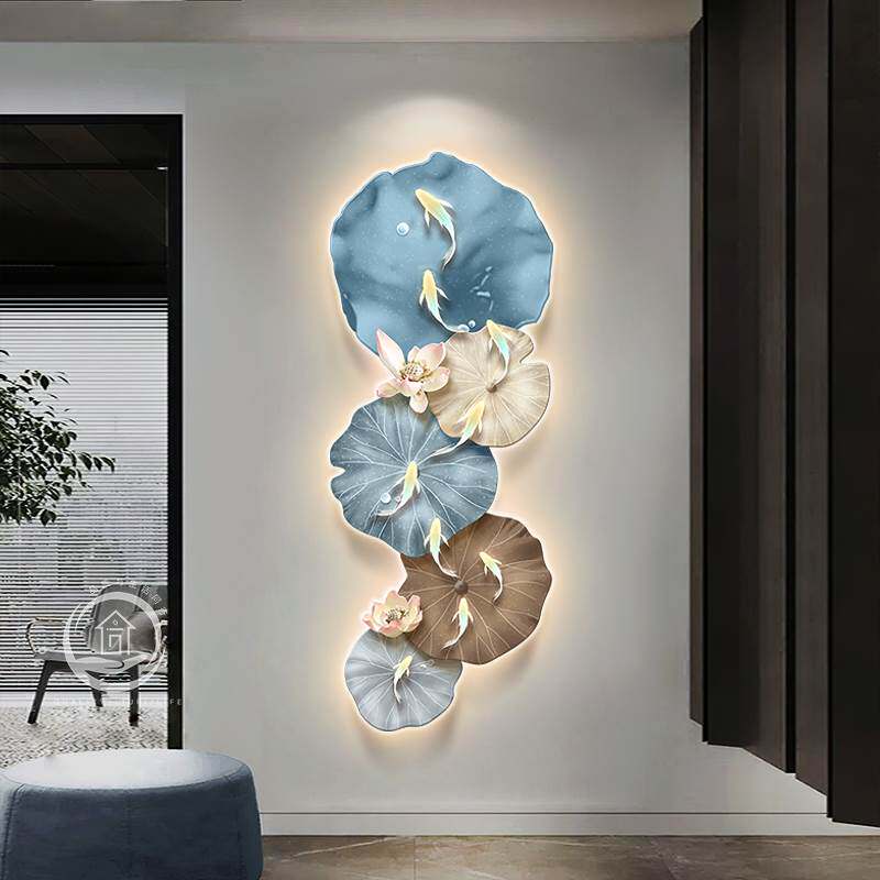 九鱼图入户玄关装饰画抽象荷叶ld灯壁画正对门楼梯走廊过道挂画,家居饰品,氛围画/灯画,淘宝优惠券,粉丝福利购,淘宝优惠卷