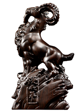 黑檀木雕生肖羊实木雕刻领头羊家居客厅办公装饰红木工艺礼品