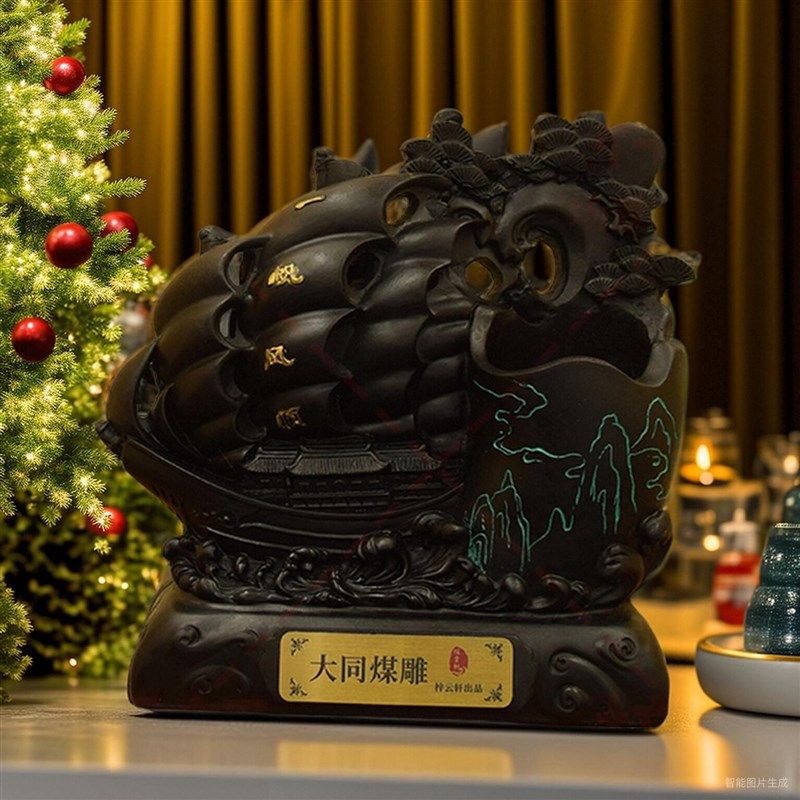 凉夏日甄选创意书桌茶桌客厅办公桌煤雕炭雕一帆风顺笔筒,家居饰品,桌面摆件,淘宝优惠券,粉丝福利购,淘宝优惠卷