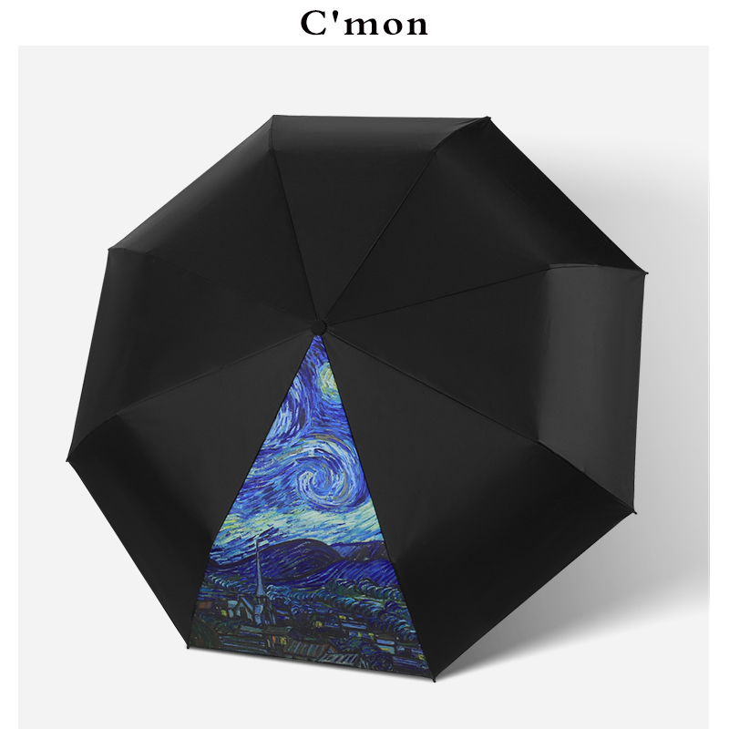 Cmon自动雨伞男加大加固结实抗风复古油画自开自收黑胶晴雨两用女