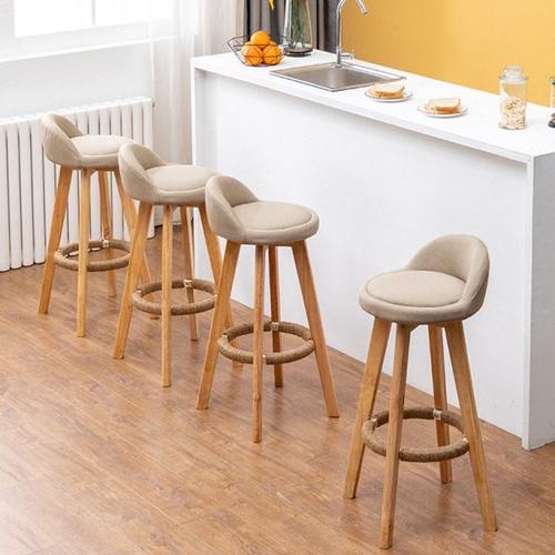 北欧实木前台吧台椅 简约家用旋转高脚凳子 咖啡厅酒吧靠背酒吧椅