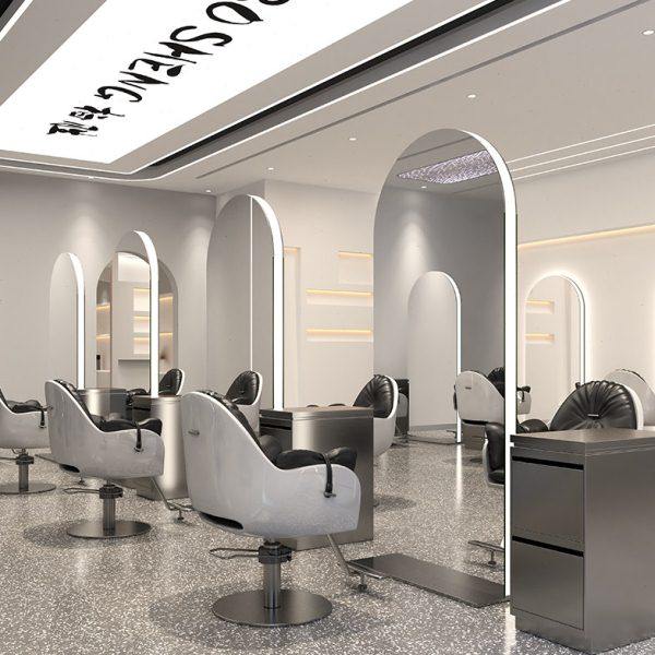 网红沙龙美发店镜台带灯单双面剪发落地镜发廊专用高端理发店镜子