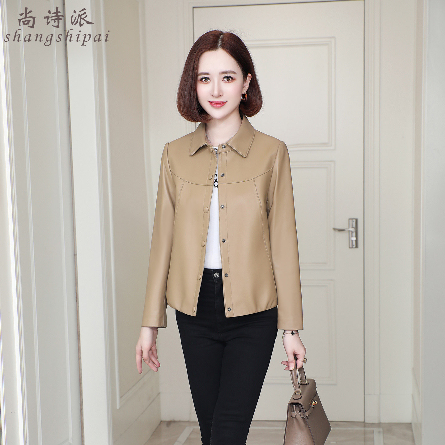 真皮皮衣女2025春秋新款海宁绵羊皮夹克小个子妈妈时尚修身外套