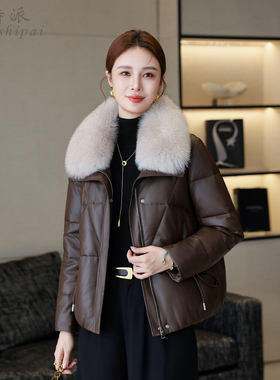 真皮羽绒外套女2025冬季新款海宁绵羊皮高端皮草绵羊皮短款上衣