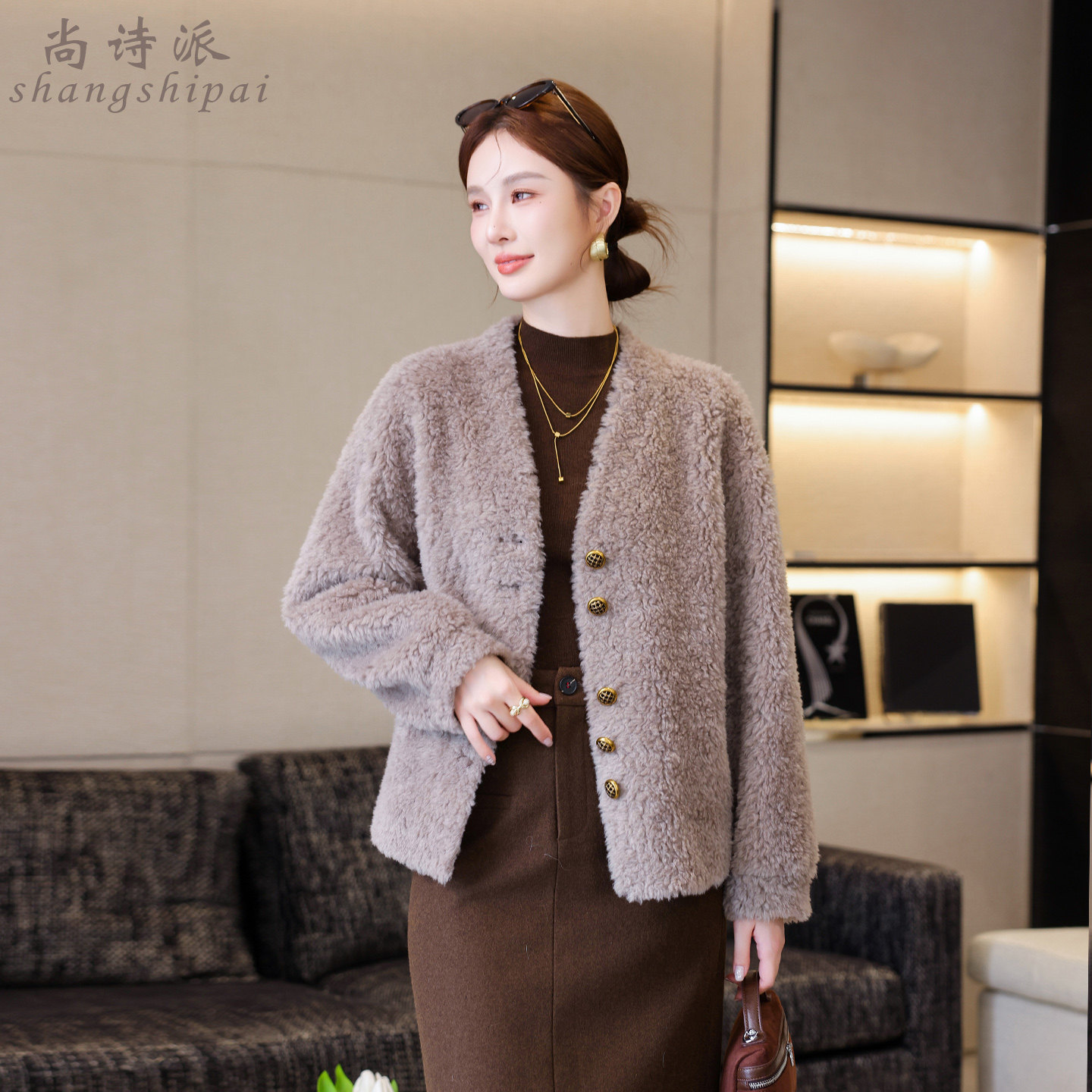 毛呢外套女秋冬新款全羊毛羊剪绒