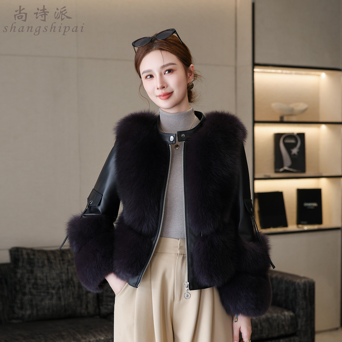 真皮皮衣女短款夹克狐狸毛一体