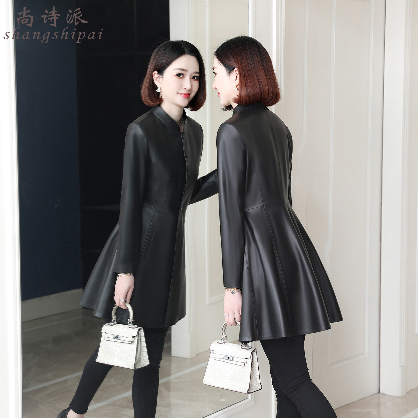 真皮皮衣女2025春秋新款裙摆式中长款风衣海宁绵羊皮妈妈修身外套,女装/女士精品,皮衣,淘宝优惠券,粉丝福利购,淘宝优惠卷