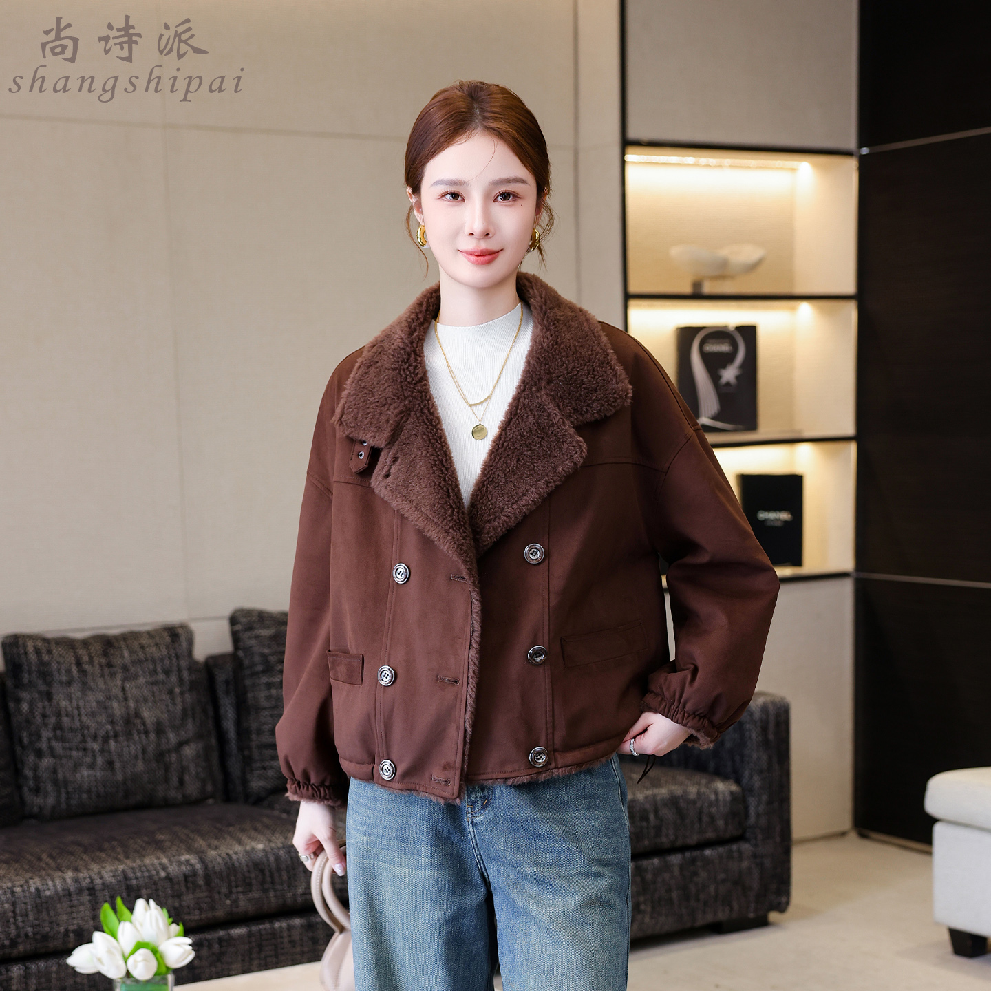 羊羔毛外套女大牌羊毛上衣羊剪绒