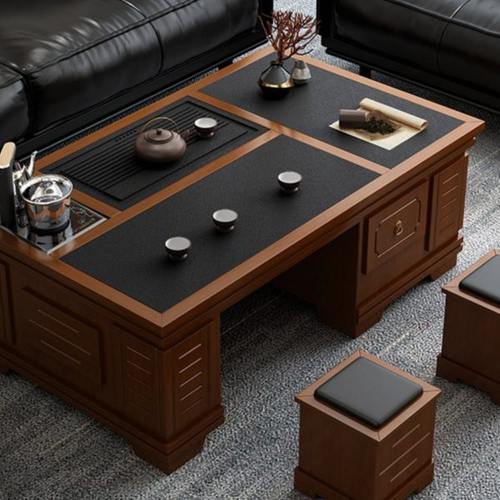 现代中式功夫实木茶几茶具一体客厅火烧石茶桌家用办公室泡茶台