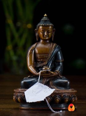 家用尼泊尔手工紫铜三世阿弥陀佛无量寿佛铜像摆件