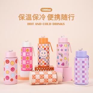 2025 新款FRANK GREEN 新款大容量1L美式印花大口不锈钢运动水壶