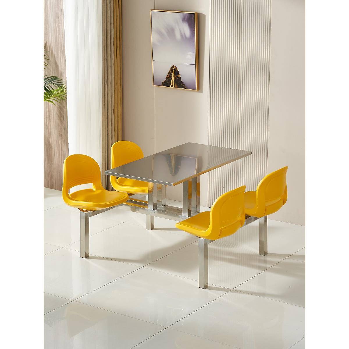 加厚不锈钢连体快餐桌椅工厂工地公司员工学校学生食堂餐桌椅组合