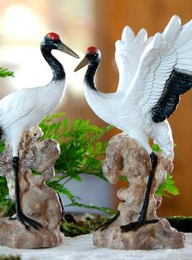 假山水景摆件仙鹤丹顶鹤小白鹤动物鱼缸鱼池微景观盆景造景装饰品