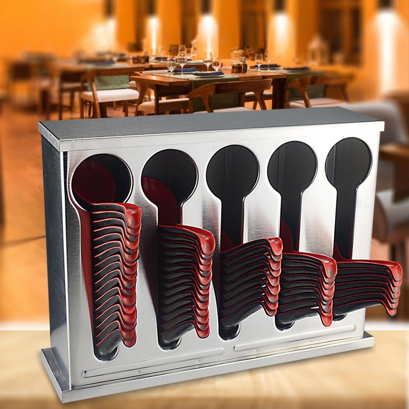 商用不锈钢带盖子汤勺汤匙收纳盒自助饭厅大容量汤匙盒勺子架台式