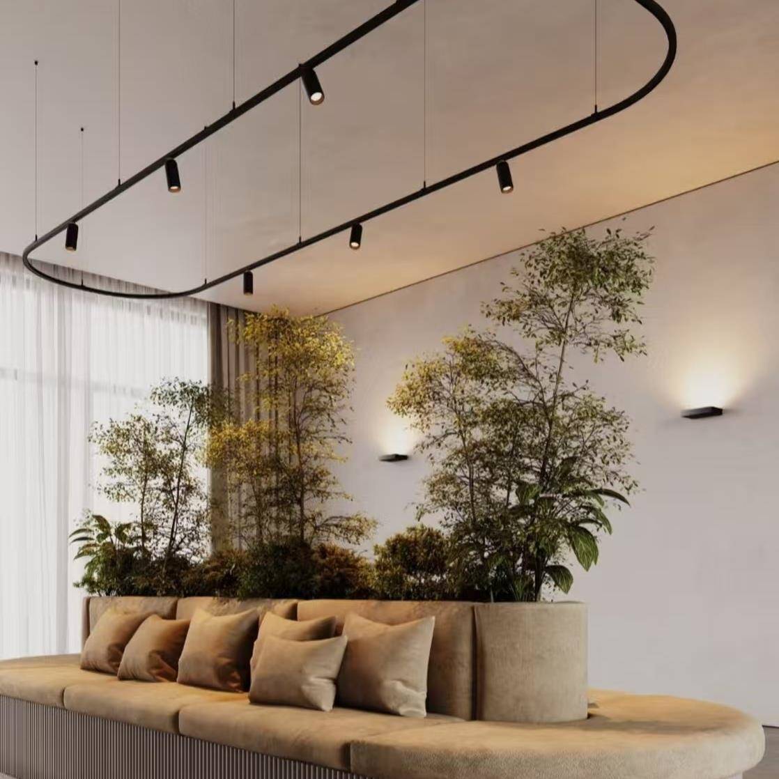 定制弧形轨道服装店直播间补光灯led射灯椭圆形轨道射灯二线三线