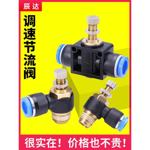 节流阀气动可调LSA气缸管道调速SL4/6/8/10-M5-01-02气管快速接头