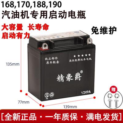 汽油机170188190发动机发电机电起动启动电瓶免维护干电池蓄电池