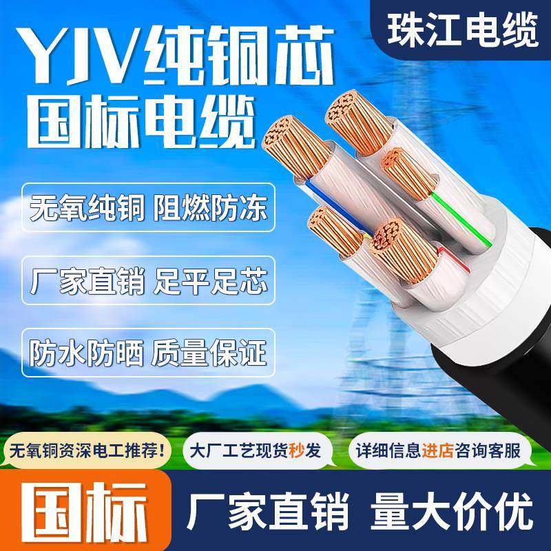 ZR-YJV珠江铜芯电缆线 线50国标纯2/3/4/5芯10平充35电桩25护套线