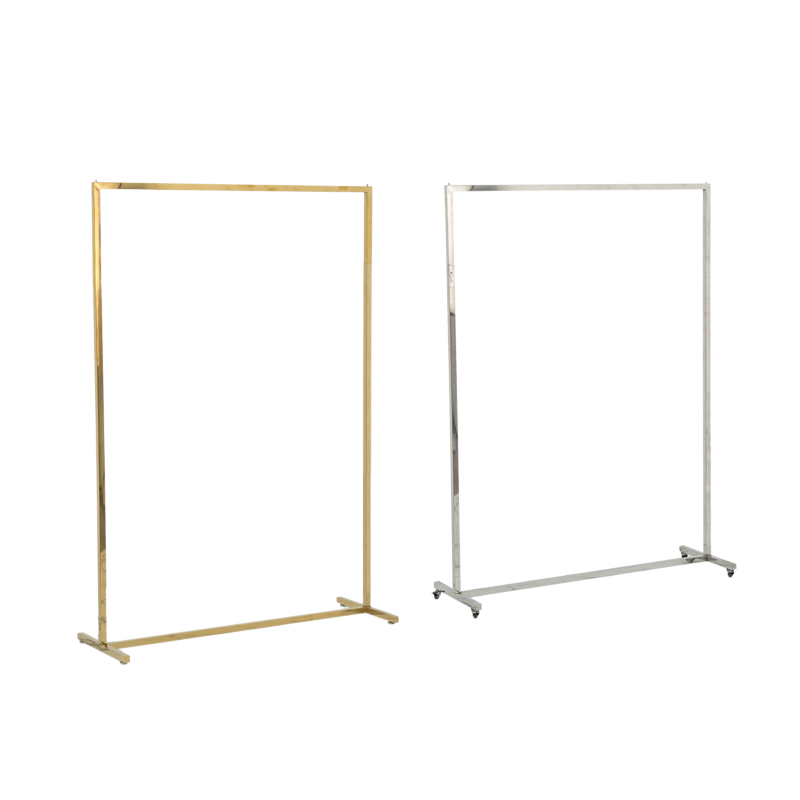 服装店展示架高档不锈钢定制钛金色带轮中岛架落地式女装店挂衣架