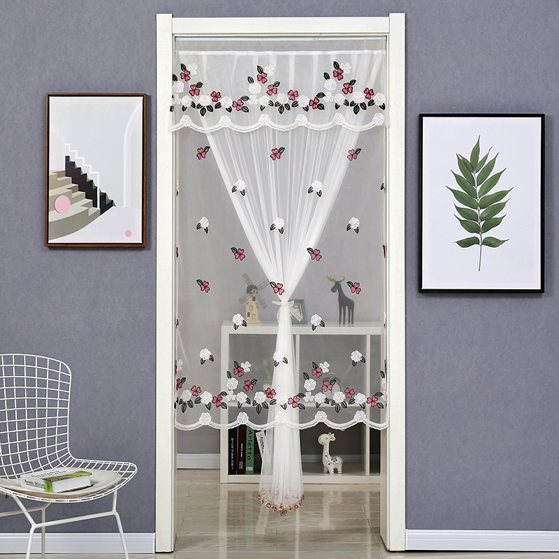 门帘布艺卧室家用田园简易清新装饰客厅门卫生间隔断帘半帘长纱帘