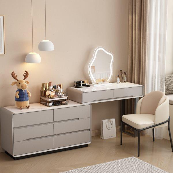岩板实木烤漆主卧梳妆台斗柜一体卧室高级感现代简约化妆桌白灰色,住宅家具,梳妆台/桌,淘宝优惠券,粉丝福利购,淘宝优惠卷