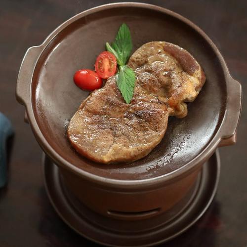 家用烤肉烤盘庭院户外煎烤盘双耳陶瓷盘煎牛排特色餐盘电陶炉托盘