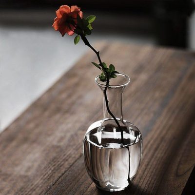 国风宋代美学花瓶 中式复古透明玻璃插花水瓶茶室摆件 禅意茶道花