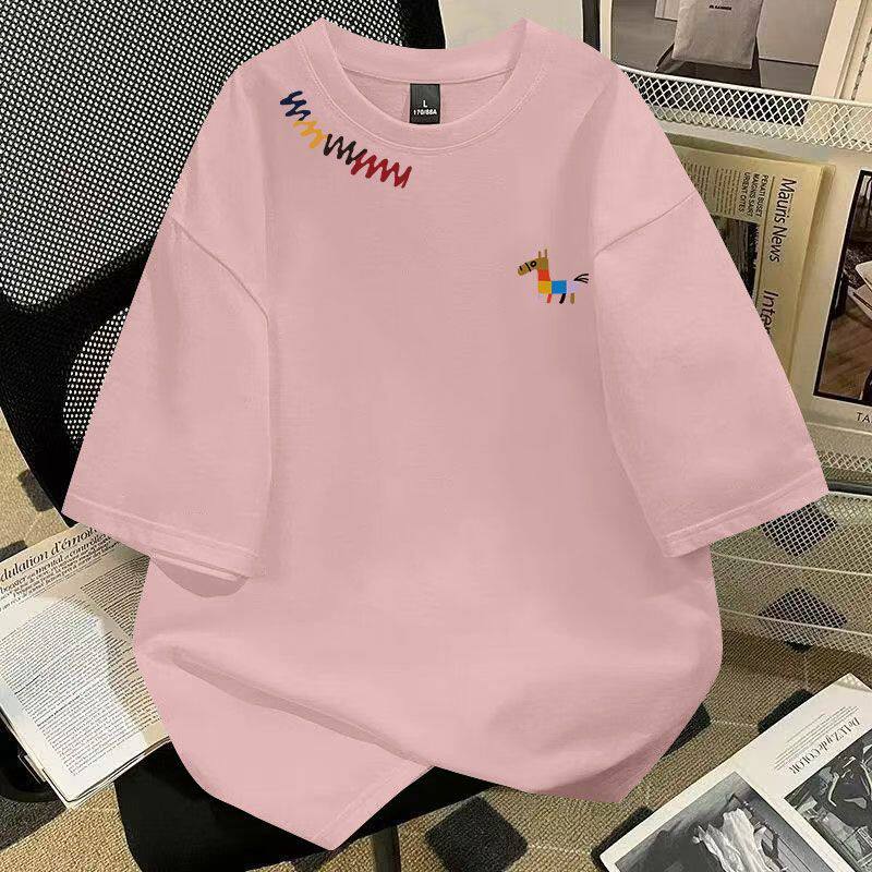 纯棉短袖T恤女夏季新款韩版宽松中长款百搭设计感大码洋气上衣ins