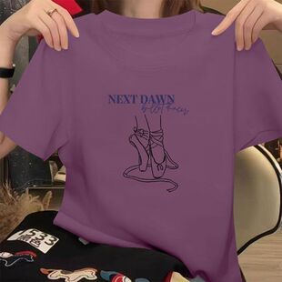 纯棉女士短袖T恤夏装新款韩版洋气大码气质减龄通勤设计感上衣ins