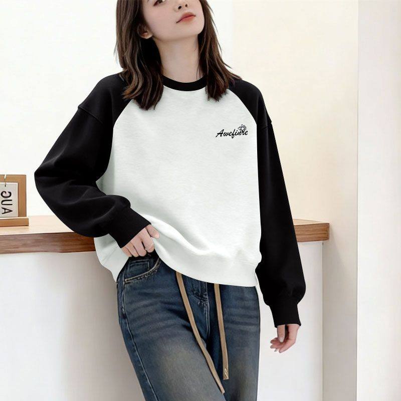 纯棉时尚长袖卫衣女新款秋冬短款百搭潮流印花设计感撞色上衣服女,女装/女士精品,卫衣/绒衫,淘宝优惠券,粉丝福利购,淘宝优惠卷