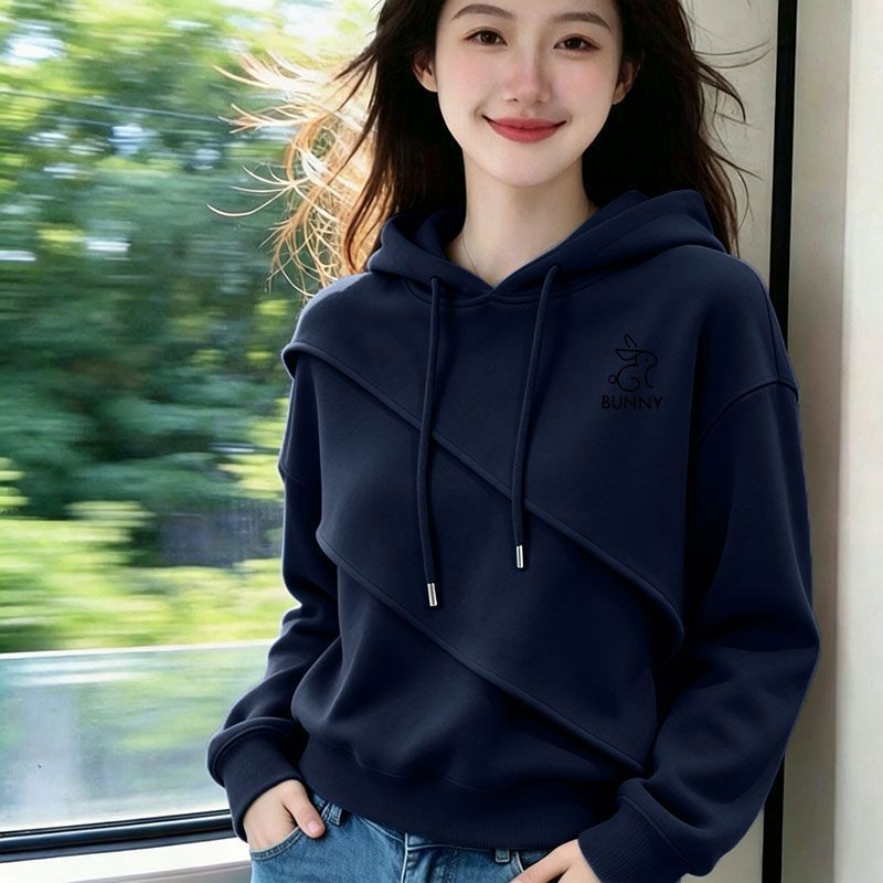 纯棉不规则印花连帽卫衣女大码