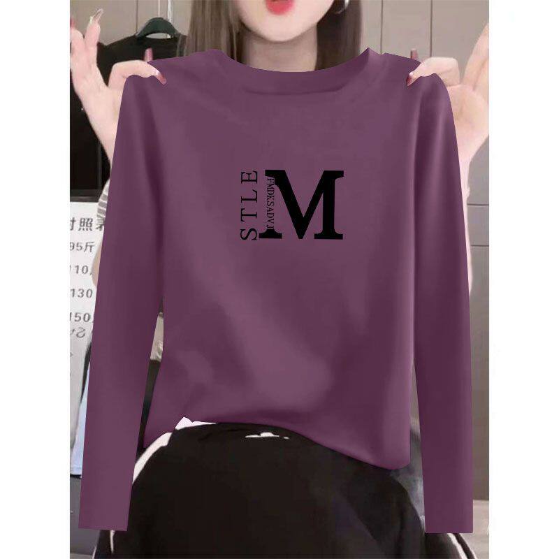 通勤纯棉时尚长袖T恤女春秋新款印花大码时尚百搭休闲洋气上衣ins