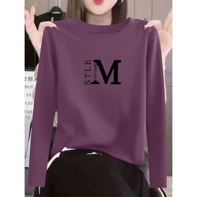 通勤纯棉印花长袖T恤女春秋