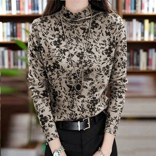 打底加厚长袖t恤女秋冬新款印花气质减龄设计感大码潮流上衣女ins