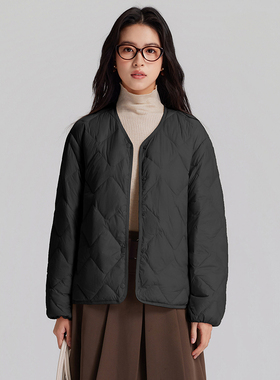 heure 22时尚羽绒服女气质轻薄百搭休闲V领无领冬季短款外套2003