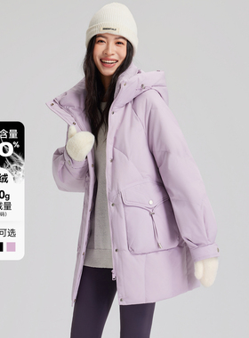 heure 22休闲连帽中长款新中式羽绒服女百搭白鸭绒保暖显瘦外套冬