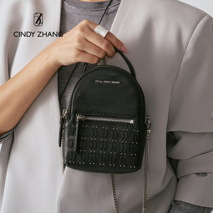 CINDYZHANG 轻奢小众斜挎18k镀金链条黑银编织迷你小包