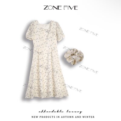 zonefive林中花语2025夏新款复古法式田园蝴蝶碎花连衣裙女