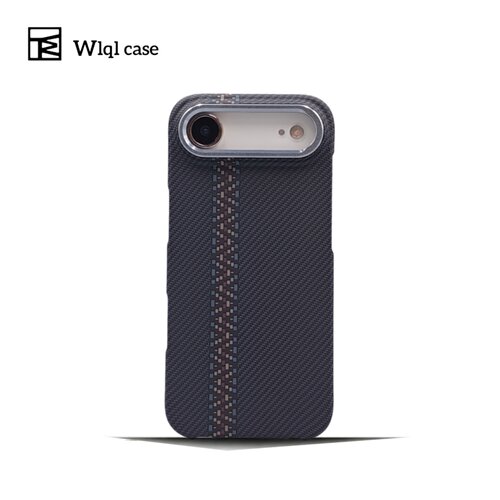 【WLQL原创家】撞色凯夫拉纹适用苹果17air手机壳超薄磁吸iphone18promax轻奢金属镜框半包防摔17prom保护套