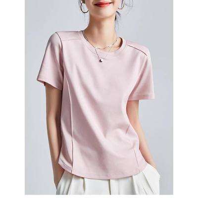 丝光棉白色正肩短袖t恤女夏季新款气质纯棉女士洋气修身显瘦上衣