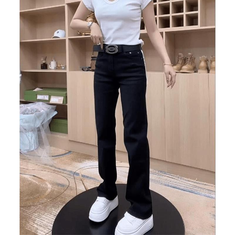 2024秋季新款黑色弹力直筒牛仔裤女大码胖mm梨形身材裤子显瘦长裤