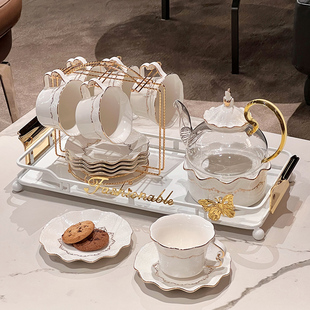 家用客厅喝水水杯茶具杯具茶杯带把手高端奢华 高级感轻奢杯子套装