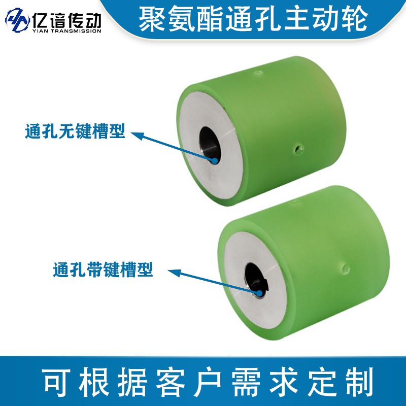 主动轮动滑轮通孔聚氨酯包胶轮不锈钢流水线动力滚筒现货压辊定制