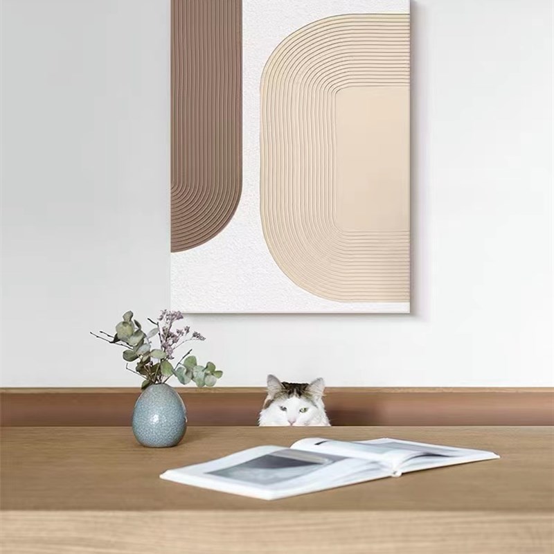 纯手绘油画卡其色奶油极简风立体肌理装饰画客厅玄关挂画大幅壁画图片