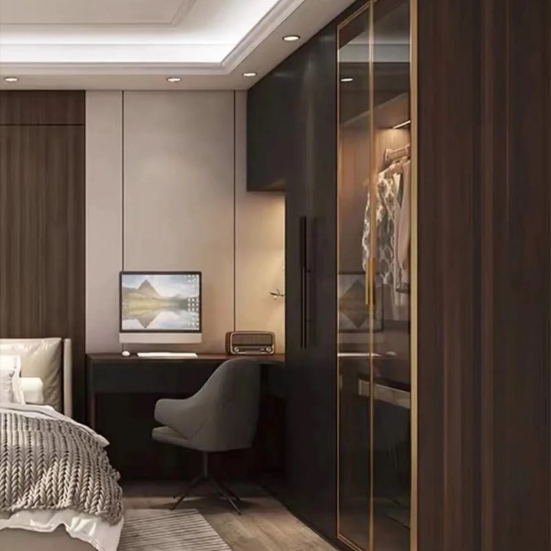 西安全屋定制工厂实木颗粒板免拉手极简一门到顶衣柜玄关柜