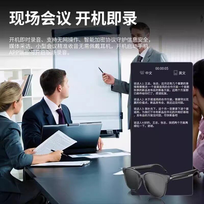 现代智能实时翻译眼镜同声传译多国语言商务会议录音转写器