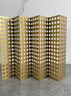 现代折叠桌面镂空网片屏风金属托盘样板房售楼处软装饰品摆件